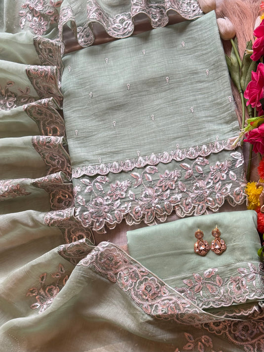 Seaquins embroidered pastel pure mul cotton suit set