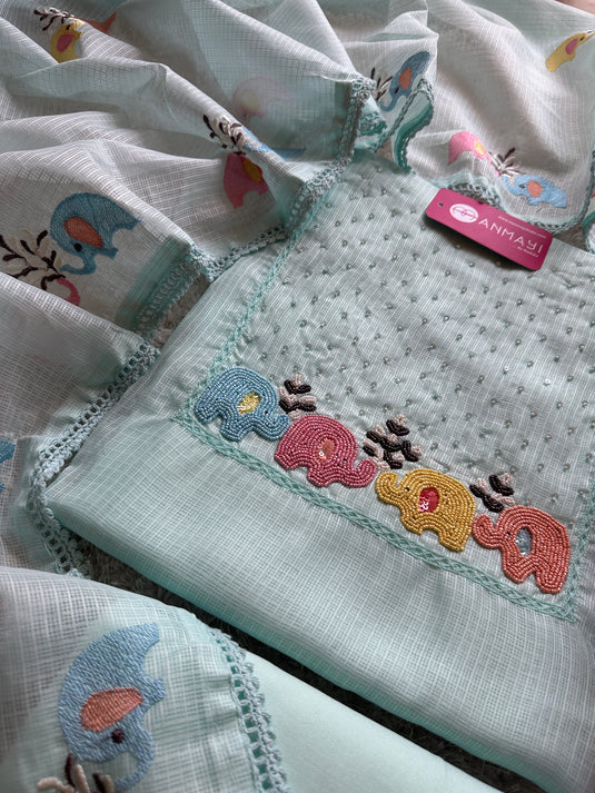 Kota Doria elephant pearls work suit set