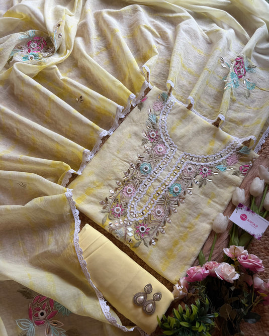 Sheesha Kashmiri shaded work Mul cotton suit set