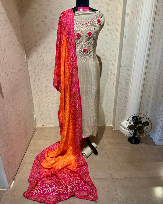 Shimmer lines organza with pom pom mirror neck and organza stole