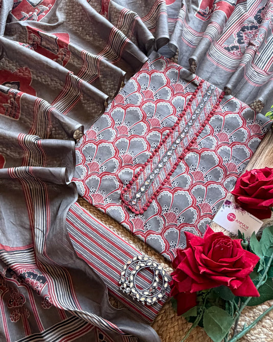 Temple flower print Cambric cotton suit set