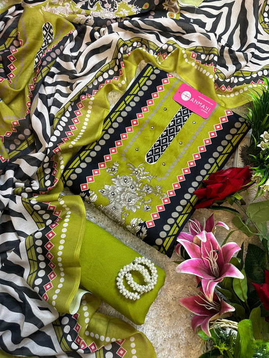 Pakistani zebra print suit sets with mul cotton dupatta