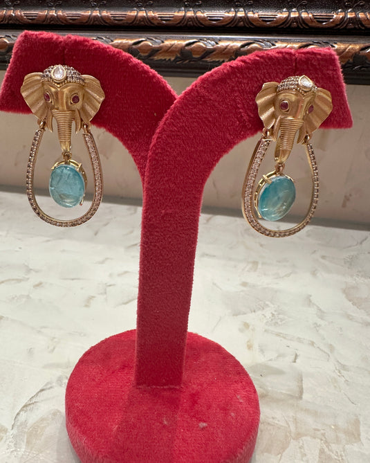 Elephant hanging stone earrings