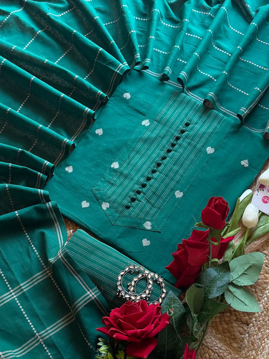 Soft Handloom heart cotton boondi buttoned suit set