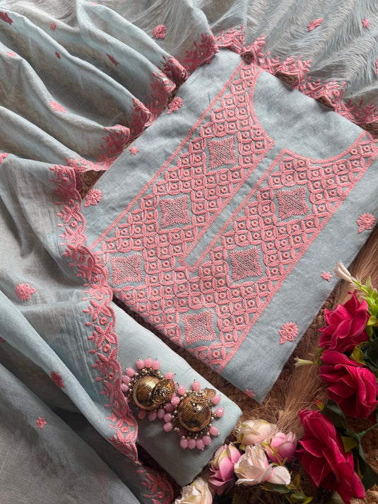 Phulkari work Mul Chanderi suit set
