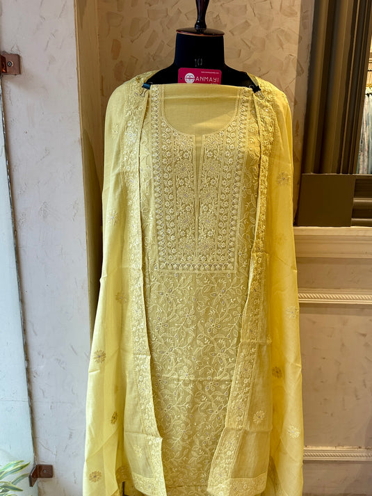 Jaali effect Chikan work pure Mul suit set