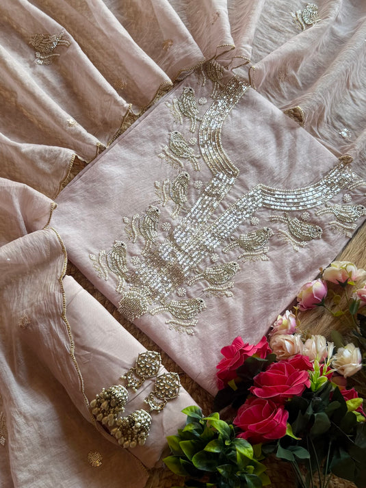 Embroidered chiraiya Mul Chanderi suit set