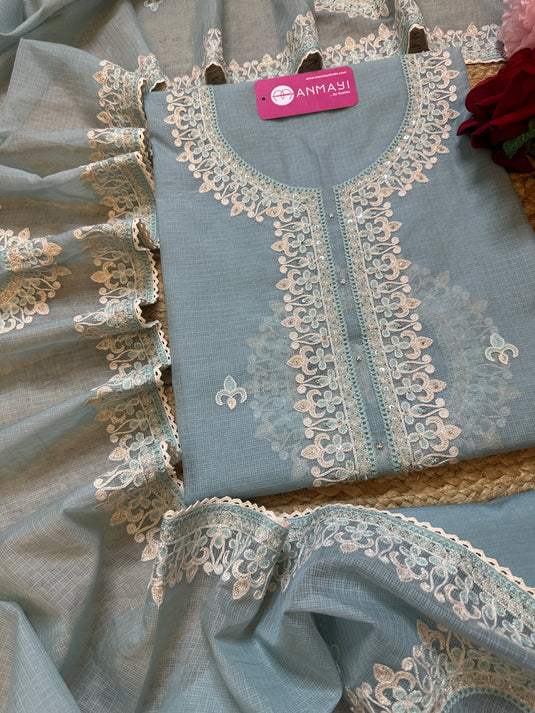 Kota Doria Dori zari embroidered suit set