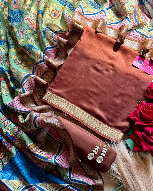 Pure Maheshwari silk south border suit set with kalamkari dupatta