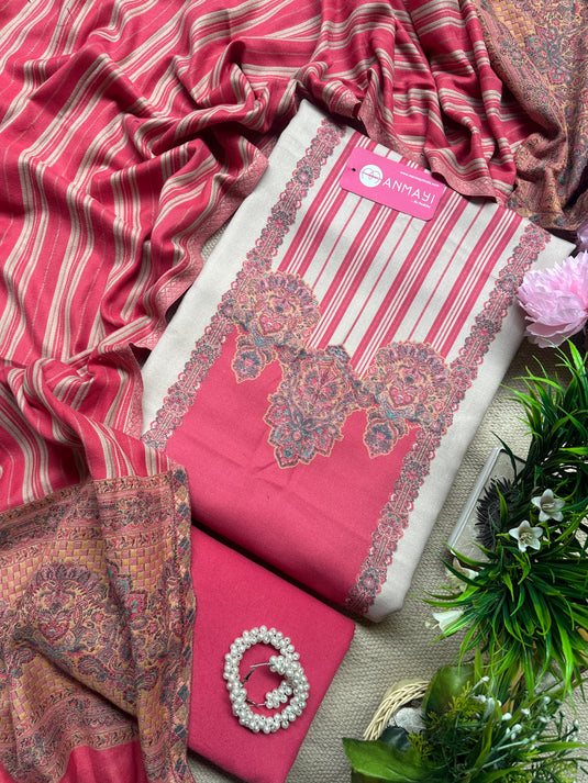 Pakistani fine woollen pashmina suits with jacquard work stoles