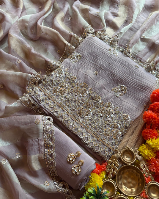 Crushed shimmer jaal cutwork embroidered suit set