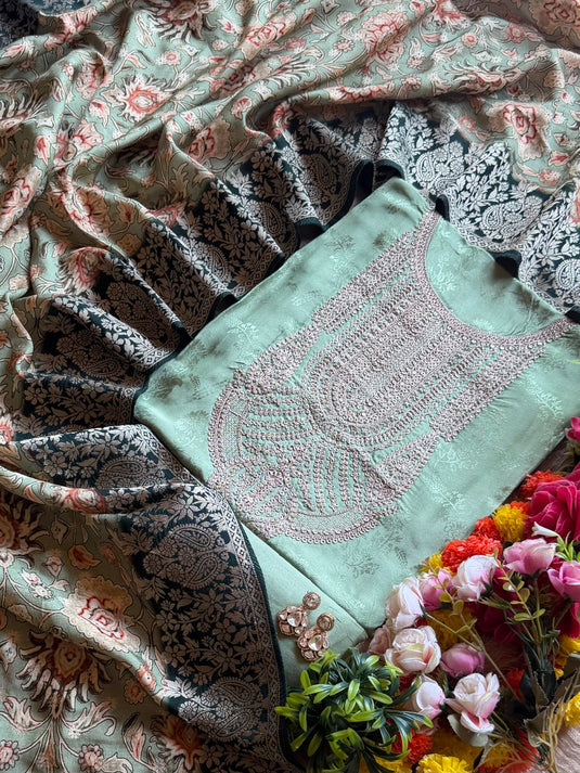 Self dolla silk Dori work suit set with Banarasi weave dupatta