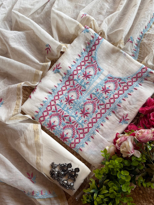 Ivory pure Mul chanderi suit with chikankari embroidery