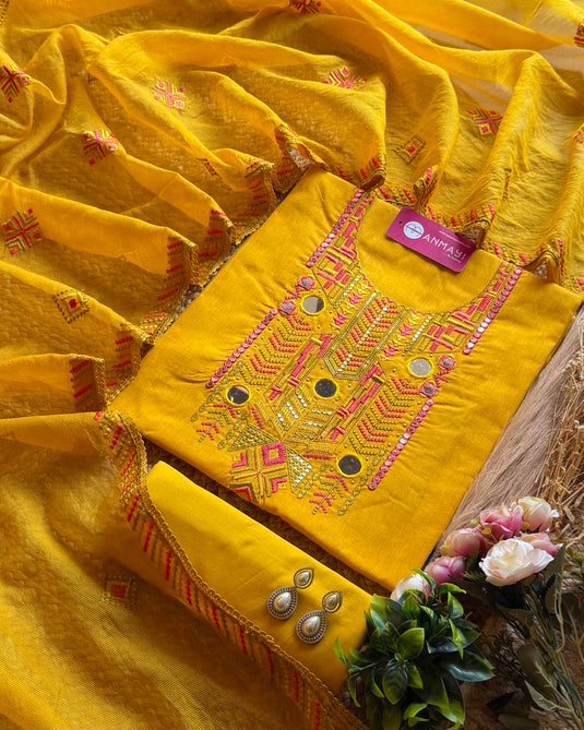 Boho mirror neck soft handloom cotton suits set