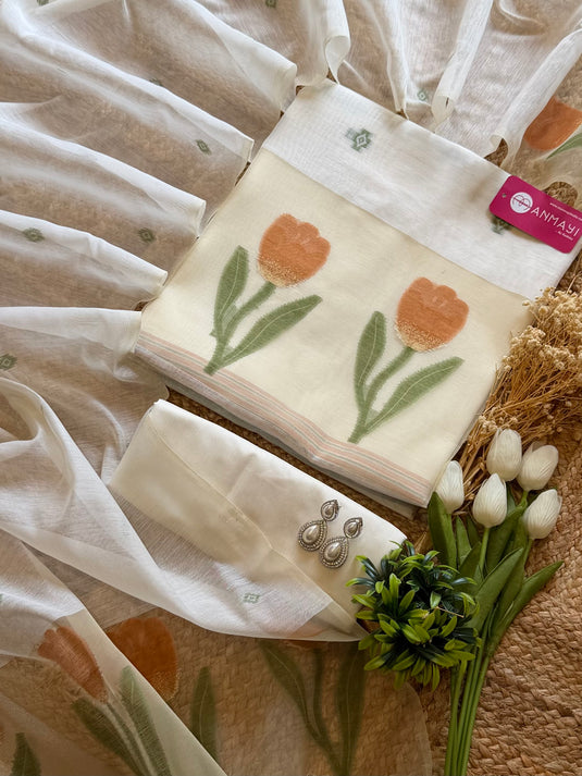 Creamy tulip Jamdani suit set