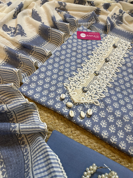Soft lily fine cambric cotton suit with block Kota dupatta