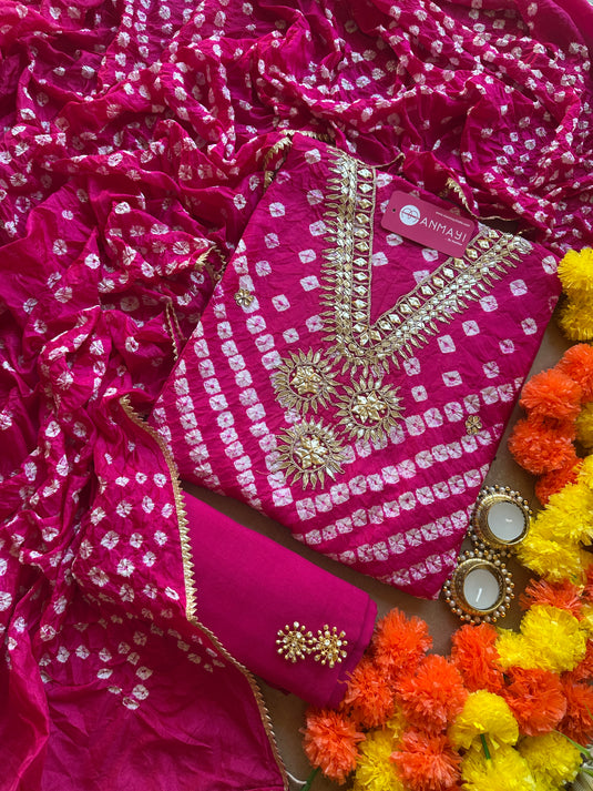 Art silk bandhani gotta work suit set