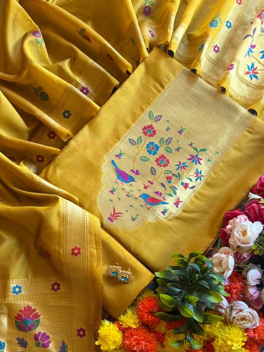 Jamdani silk gold garden suit set