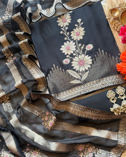 Festive zari taffeta silk suit set