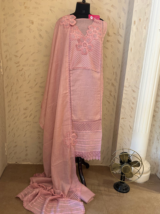 Pakistani cotton linen crochet work suit sets