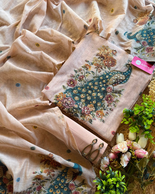 Peacock Jamdani cotton silk suit set