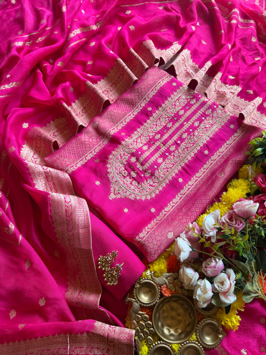 Patterned zari weave pure Dolla silk suit set