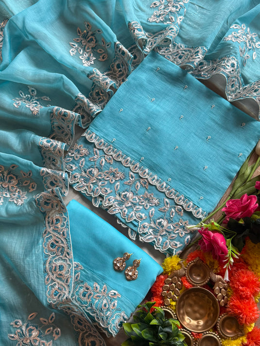 Seaquins embroidered pastel pure mul cotton suit set