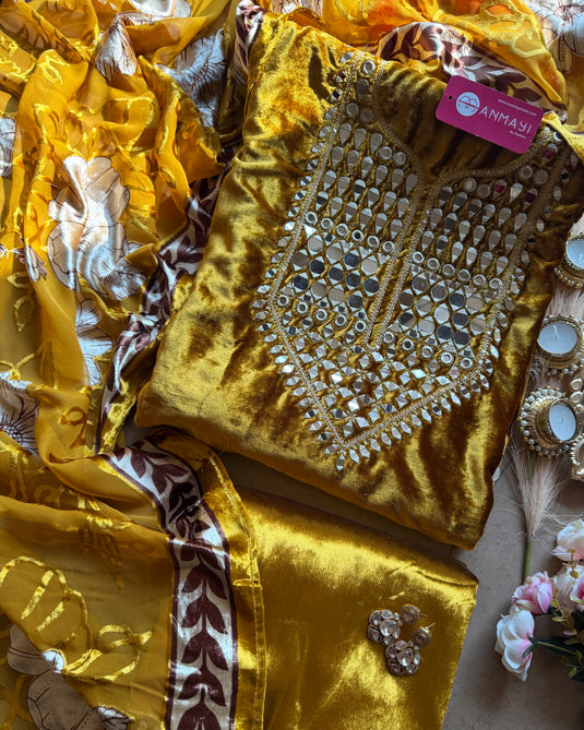 Mirror work micro velvet suit set