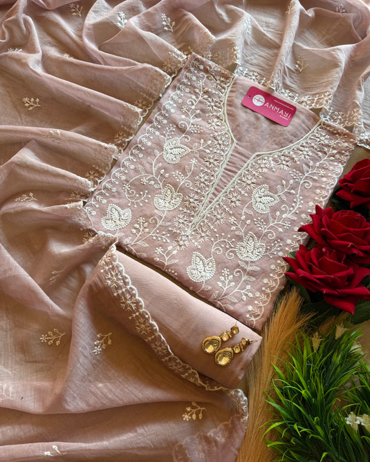 Chikankari pastel Mul Chanderi suit set