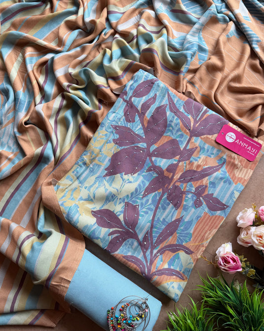 Digital pure pashmina pastel suit set