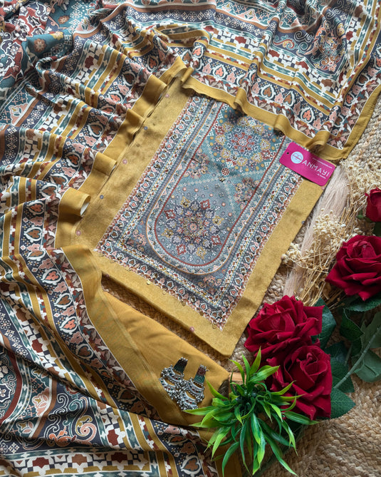 Semi Crepe Persian print suit set