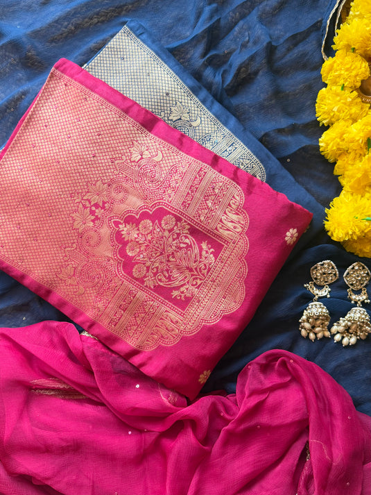 Maharani neck dolla silk suit set