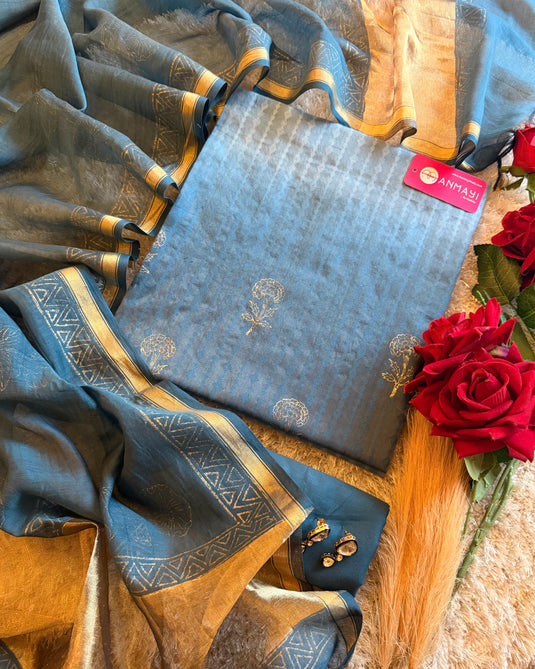 Ombré block print pure Mul Chanderi suit set