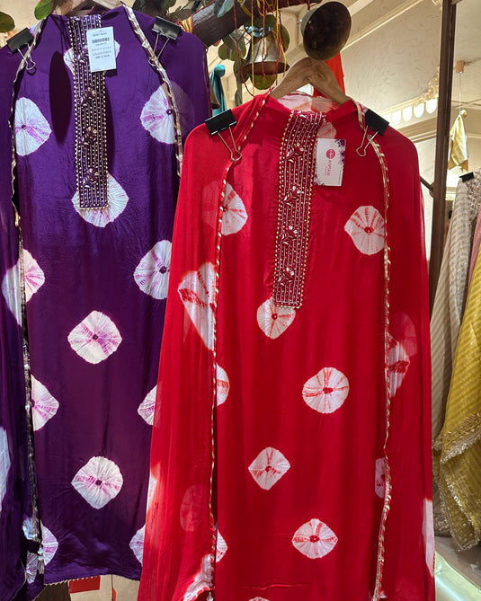 Shibori print semi crepe suit sets