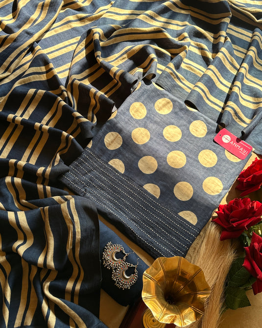 Polka dots Kantha border pure pashmina suit set