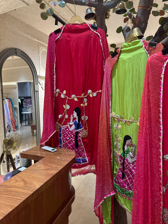 Upada silk gotta work jhula embroidered suit set
