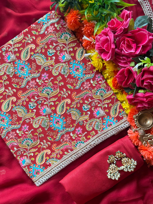 Rang Mahal Semi Crepe highlighted suit set