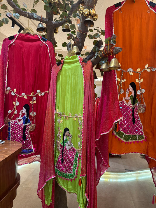 Upada silk gotta work jhula embroidered suit set