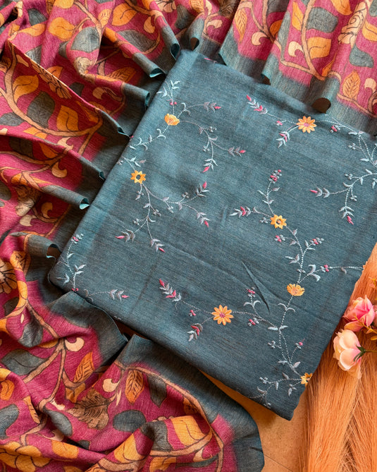 Kani Jaal Embroidered suit set with printed shawls