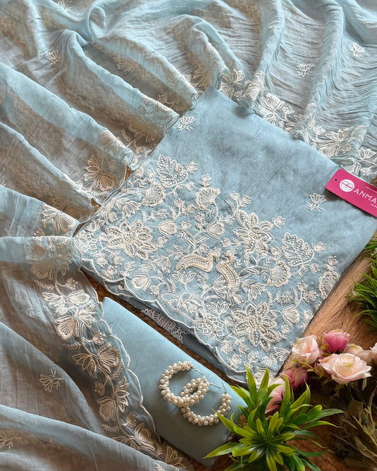Tiny pearl detailed Mul Chanderi suit