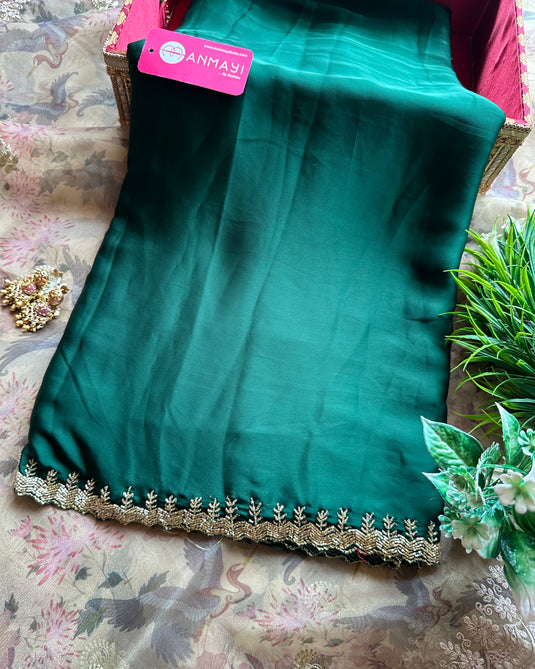 Satin cut dana work saree with embroidered blouse