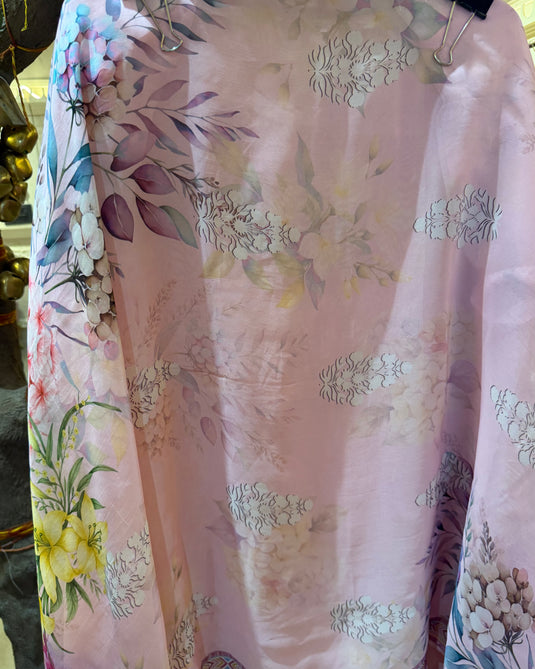 Digital European flowers pure organza suit set
