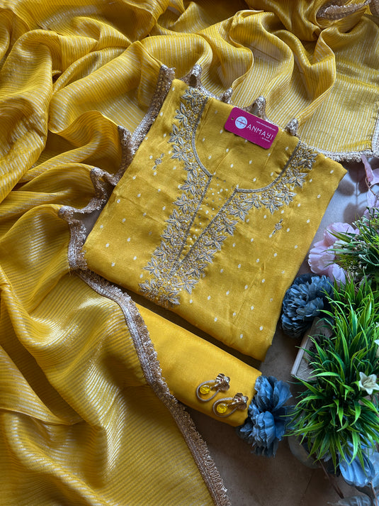 Tissue Banarasi tilla work embroidered suit set