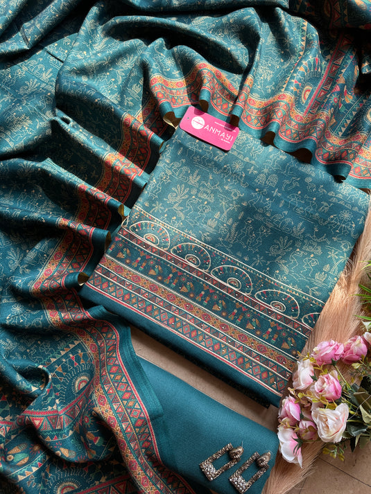 Warli print highlighted spun suit set