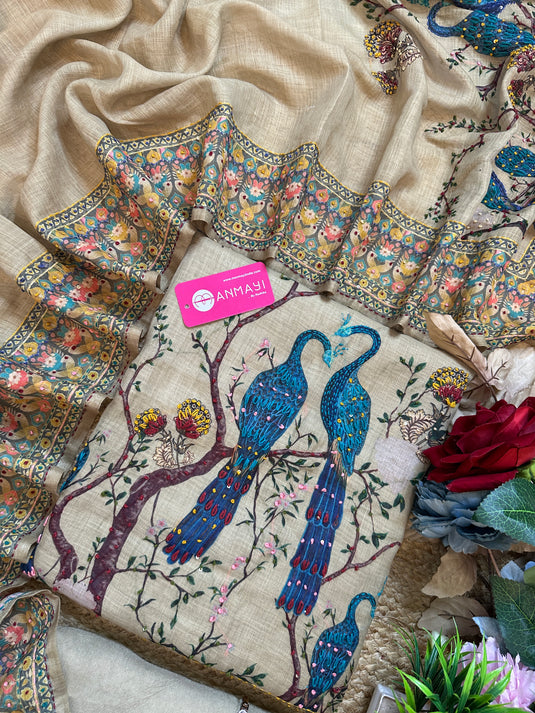 Shimmer linen peacock suit set