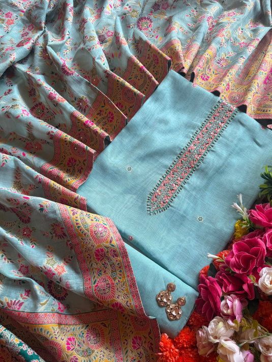 Jamdani intricate Jamawar dupatta suit set