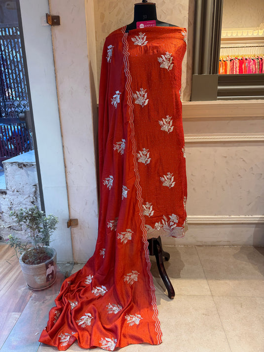 Soft Chanderi Silk suit set with mukaish and pita work