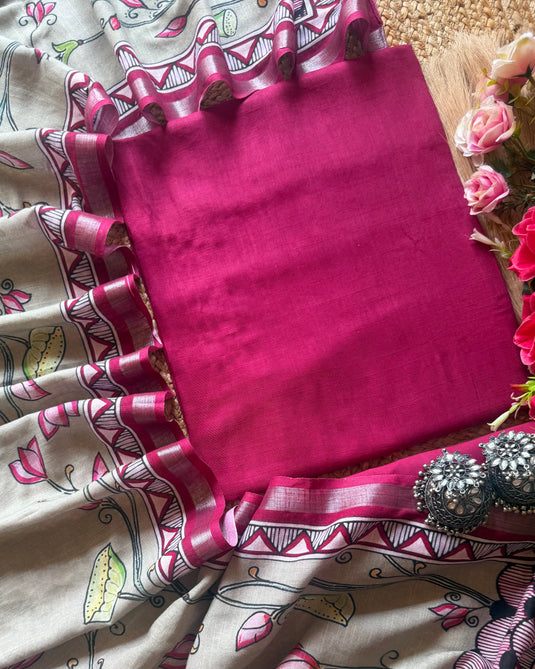 All over linen cotton was plain lotus dupatta suit set