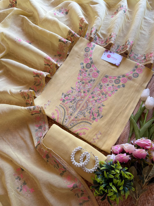 Kashmiri work pastel mul cotton suit