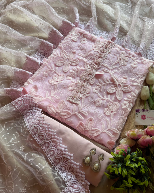Super net 3D crochet flower Pakistani suit set